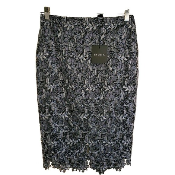 St. John Lace Skirt NWT Size 2 Charcoal Black Floral Overlay $695 Elegant Design - Picture 2 of 11